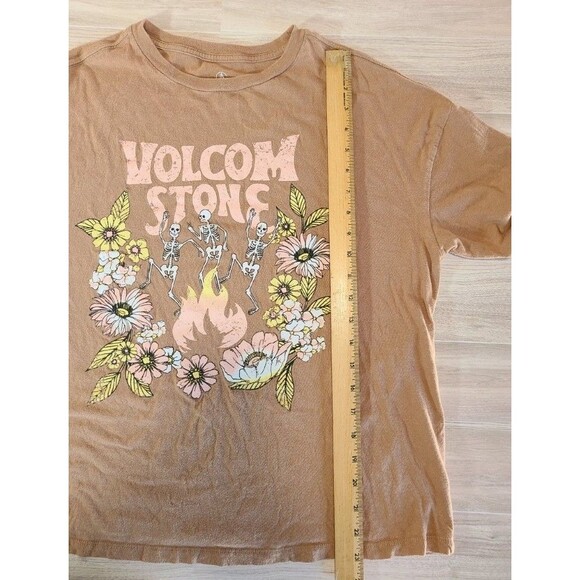 Volcom Stone Skeleton Graphic Tee XS Brown Cotton T-Shirt Festival Style - Picture 5 of 5